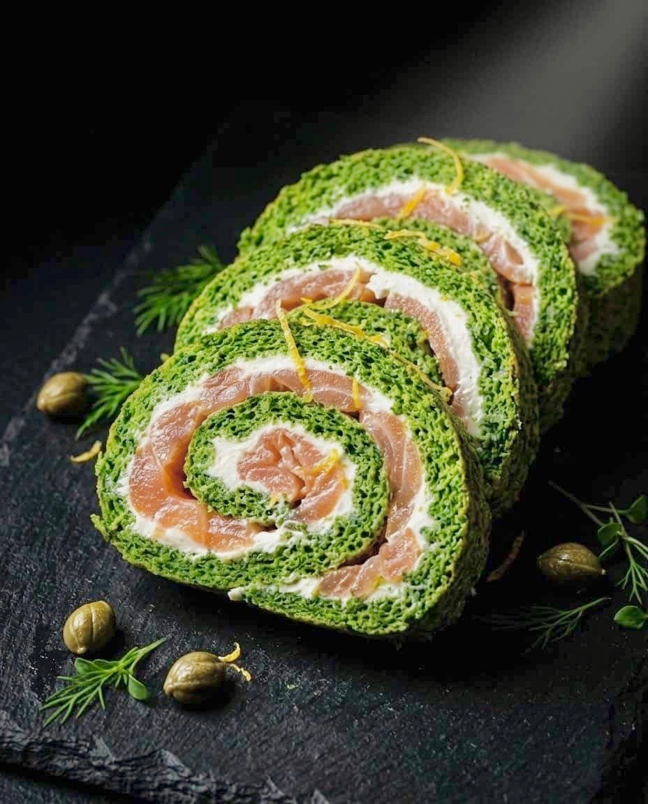 Spinatroulade mit Räucherlachs und Frischkäse (Philadelphia)