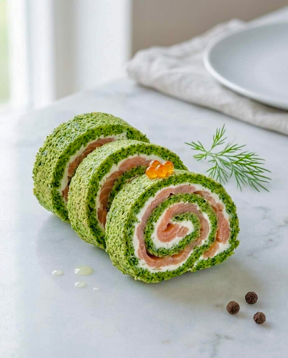 Spinatroulade mit Räucherlachs und Frischkäse (Philadelphia)