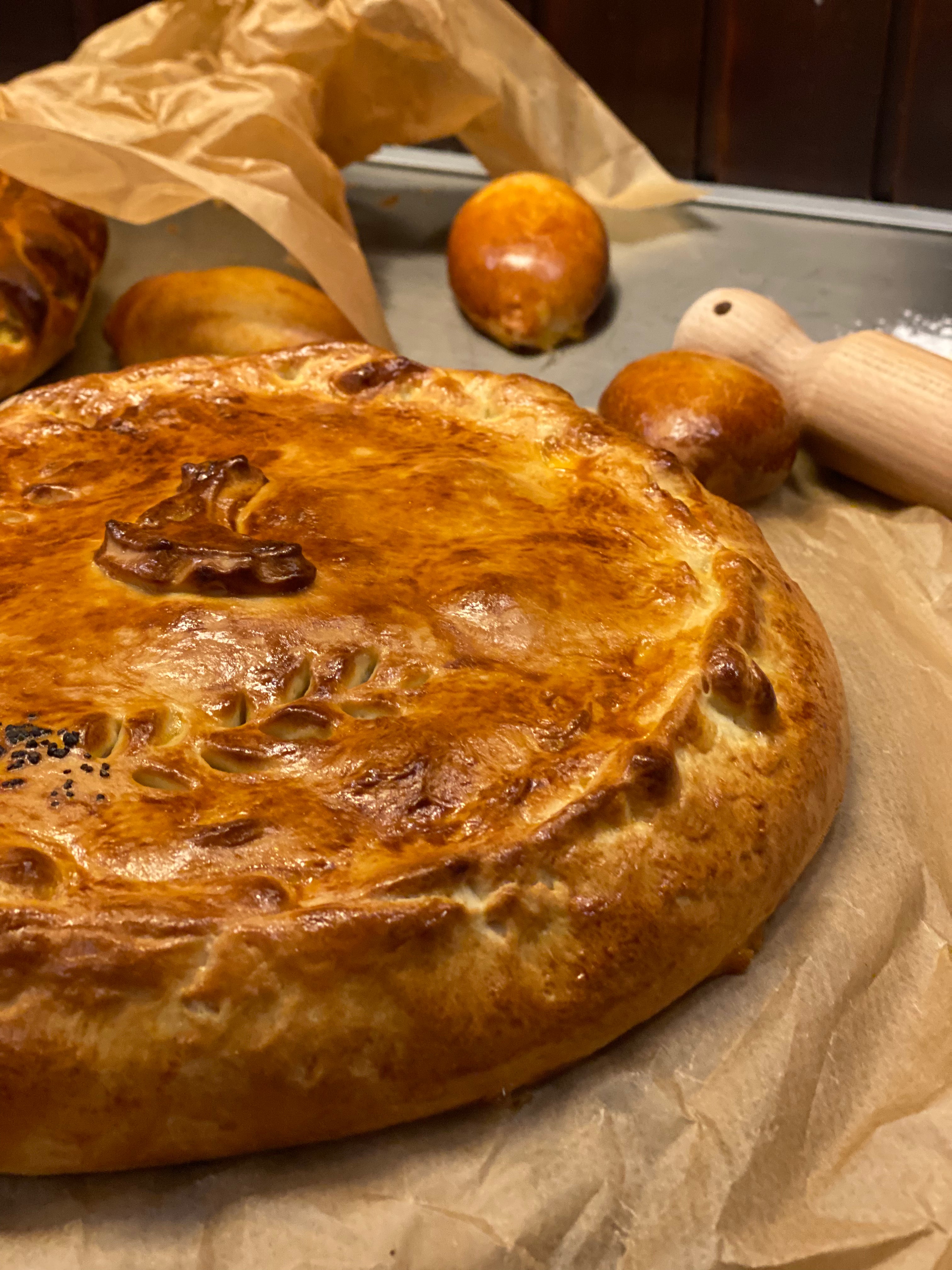 Piroge mit Hühnfleisch & Pilzen