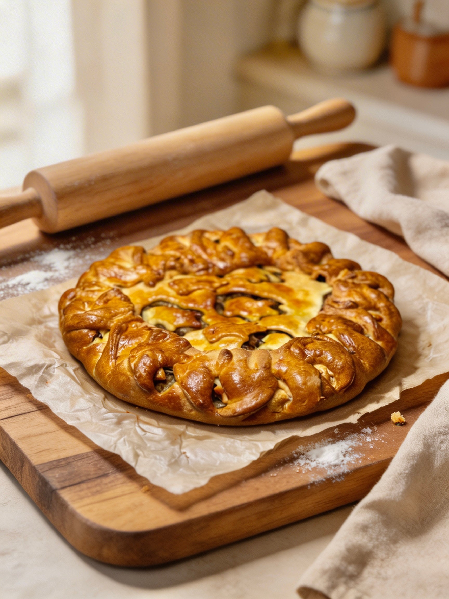 Piroge mit Kartoffeln und geschmortem Schweinefleisch